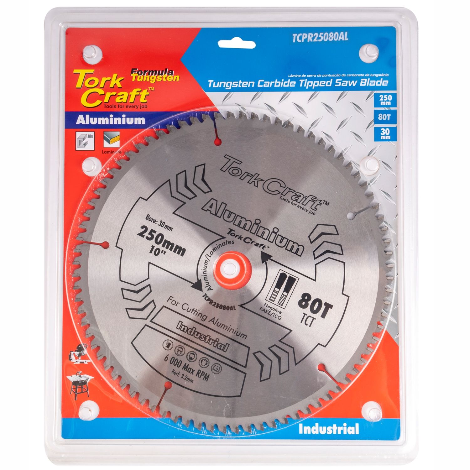 Blade Tct 250 X 80t 30mm Alum Tcg Negative Profesional Industrial