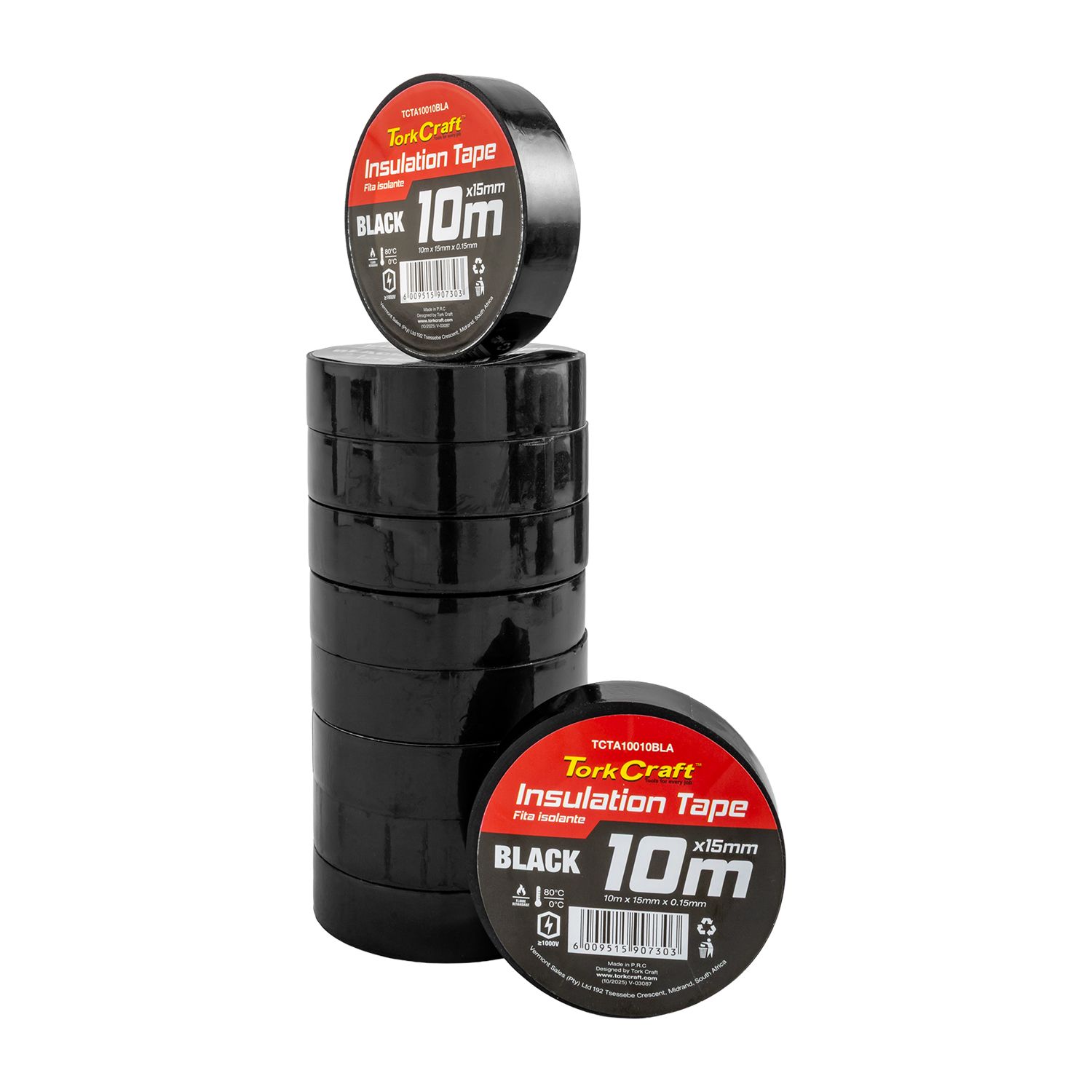 0.15mmx15mmx10m Black Insulation Tape