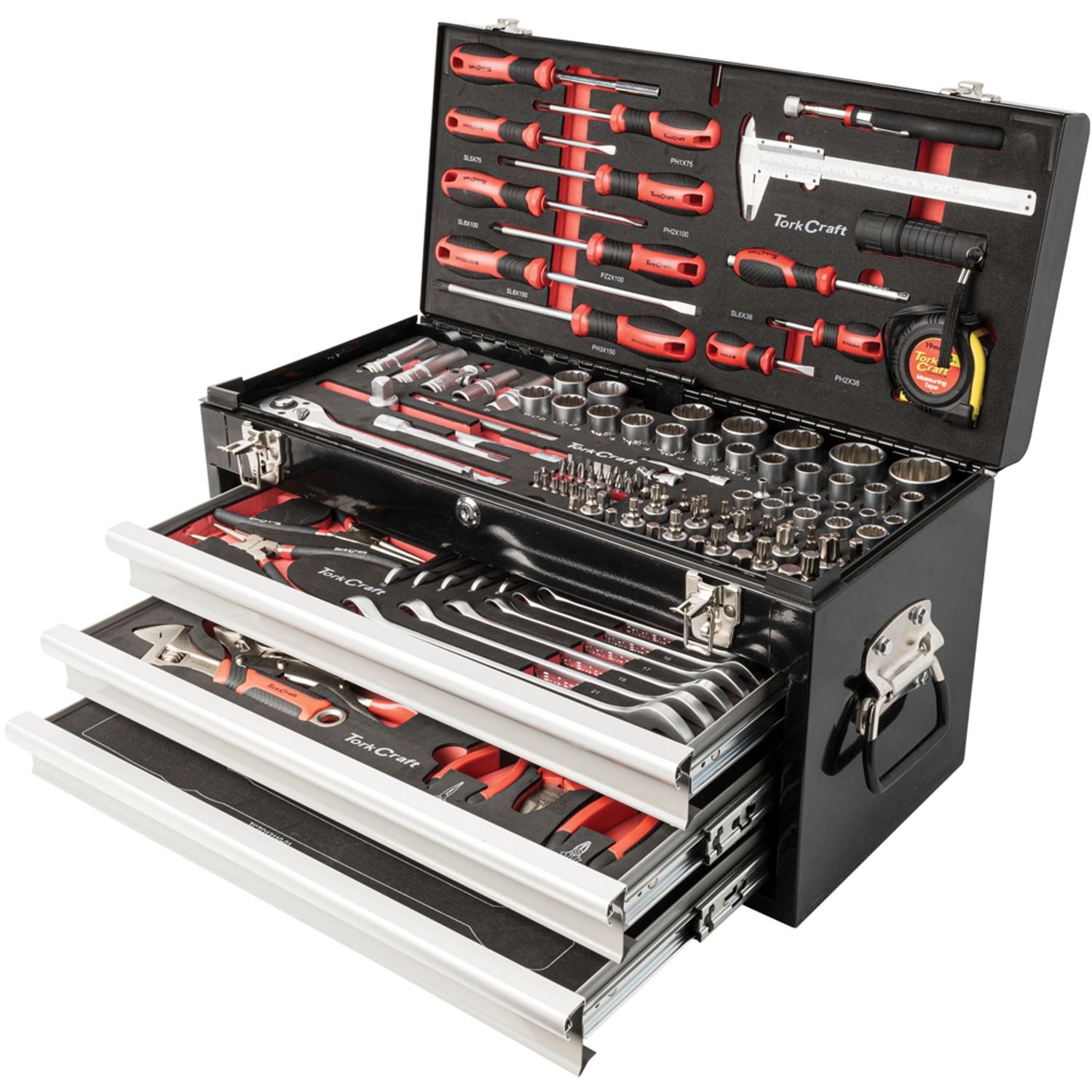 TORK CRAFT 154-Piece 3-Drawer Track Box Tool Set 535 x 255 x 315mm TCTB154