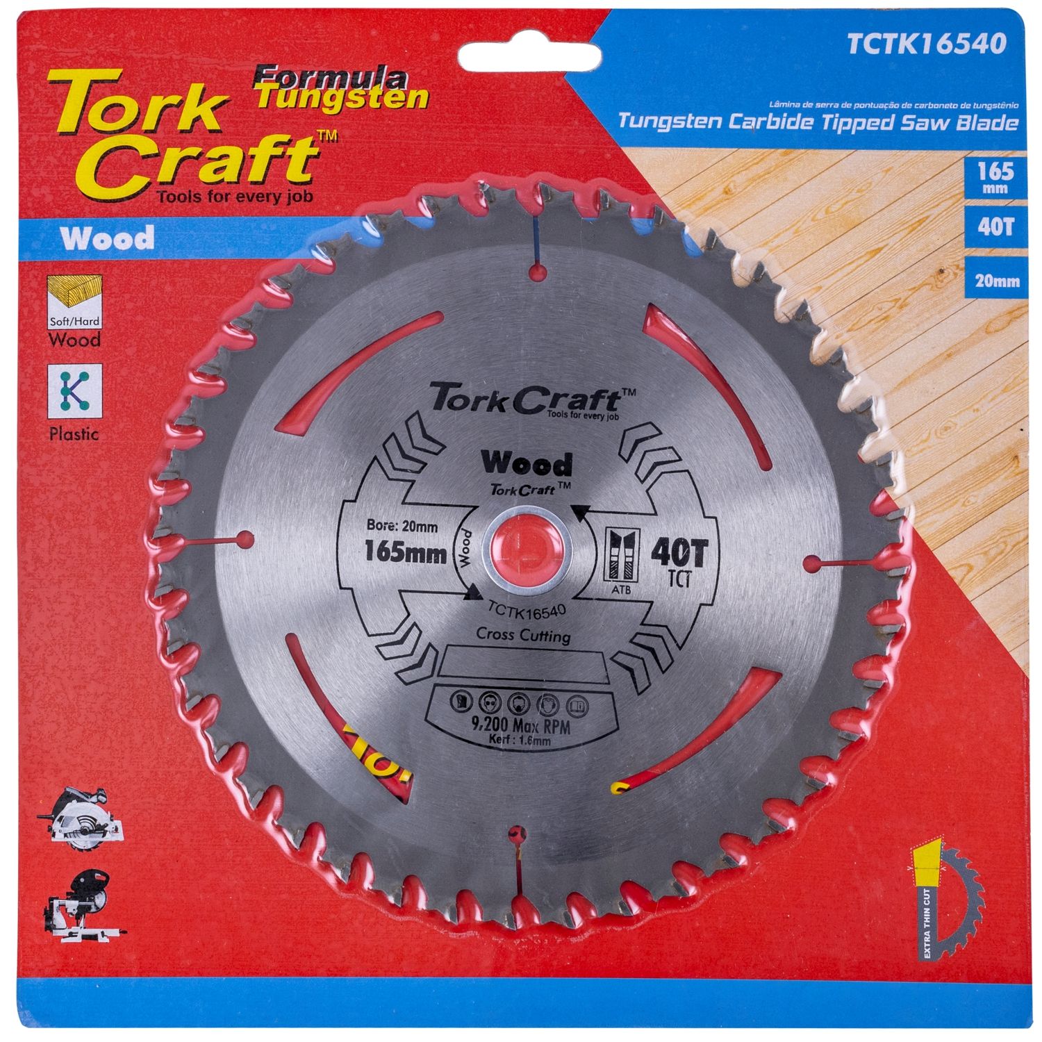 Tct Saw Blade 165mm X 1.6mm X 20mm X 40t Wood Thin Kerf