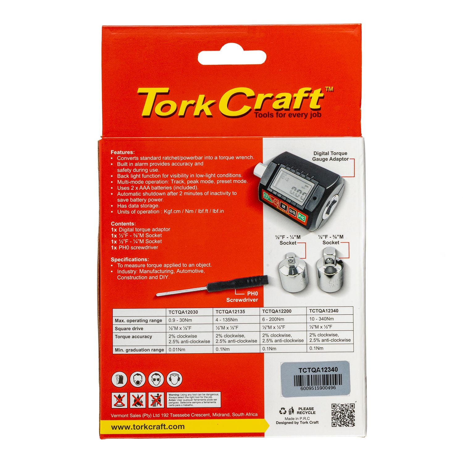 Digital Torque Gauge/adaptor 10 - 340nm 1/2'dr 2% Acc