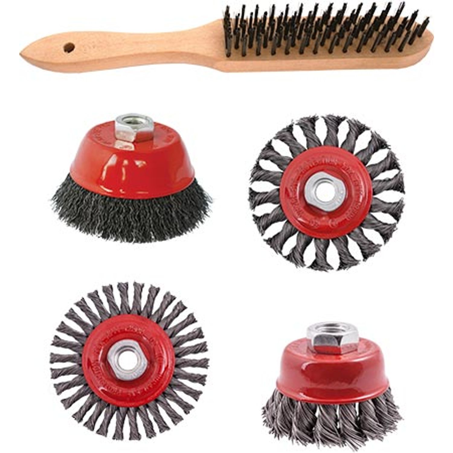 Wire Brush Angle Grinder Kit M14 Crimped & Knotted Set 5pce Hand Brush