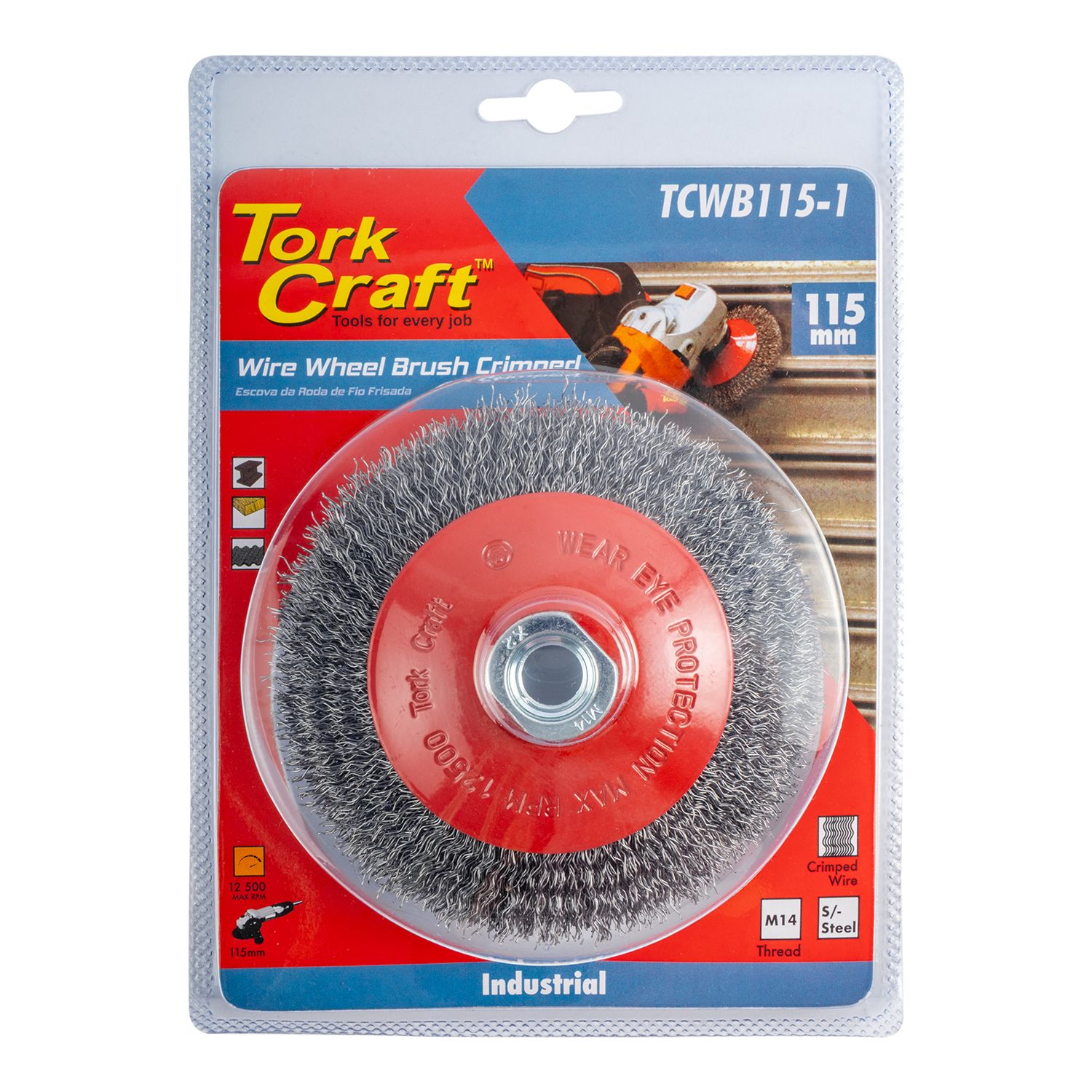 Wire Wheel Brush Crimped Bevel Plain 115mmxm14 Blister