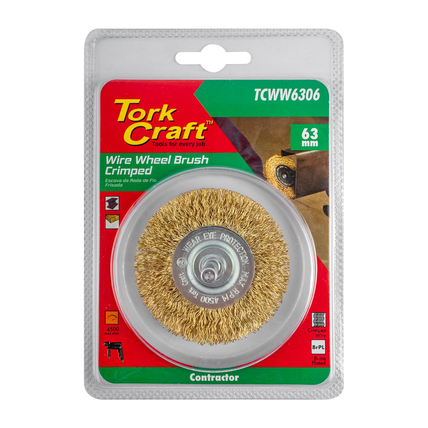 Wire Wheel Brush 63mm X 6mm Shaft Blister