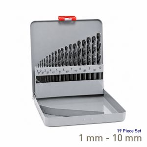 MAYKESTAG HSS Jobber Drill Bit Set 1-10mm 19 Piece Metal Case Industrial