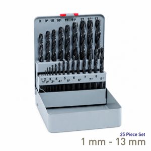 MAYKESTAG HSS Jobber Drill Bit Set 1-13mm 25 Piece Metal Case Industrial