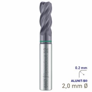 MAYKESTAG Solid Carbide Corner Radius End Mill 2mm R0.2 Speedcut Universal ALUNIT-S