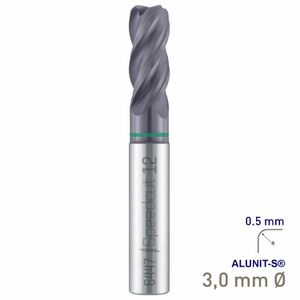 MAYKESTAG Solid Carbide Corner Radius End Mill 3mm R0.5 Speedcut Universal ALUNIT-S