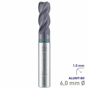 MAYKESTAG Solid Carbide Corner Radius End Mill 6mm R1 Speedcut Universal ALUNIT-S