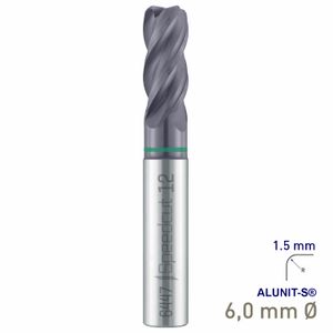 MAYKESTAG Solid Carbide Corner Radius End Mill 6mm R1.5 Speedcut Universal ALUNIT-S
