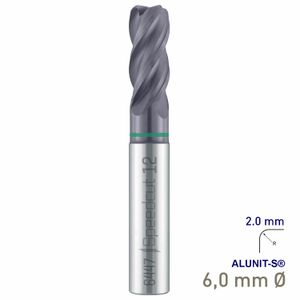 MAYKESTAG Solid Carbide Corner Radius End Mill 6mm R2 Speedcut Universal ALUNIT-S