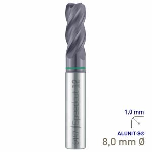 MAYKESTAG Solid Carbide Corner Radius End Mill 8mm R1 Speedcut Universal ALUNIT-S