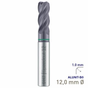 MAYKESTAG Solid Carbide Corner Radius End Mill 12mm R1 Speedcut Universal ALUNIT-S