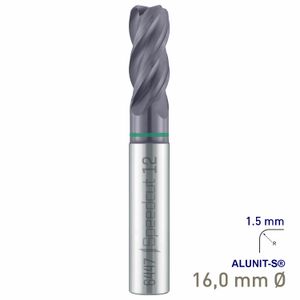 MAYKESTAG Solid Carbide Corner Radius End Mill 16mm R1.5 Speedcut Universal ALUNIT-S