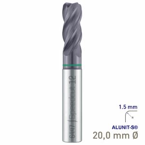MAYKESTAG Solid Carbide Corner Radius End Mill 20mm R1.5 Speedcut Universal ALUNIT-S