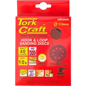 Sanding Disc 115mm 40 Grit With Holes 10/pk Hook And Loop