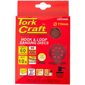 Sanding Disc 115mm 60 Grit With Holes 10/pk Hook And Loop