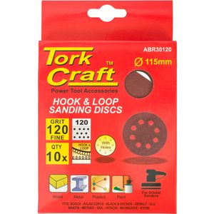 Sanding Disc 115mm 120 Grit With Holes 10/pk Hook And Loop