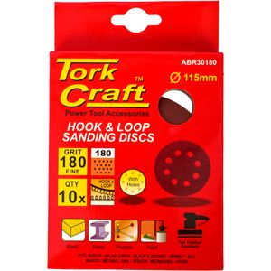 Sanding Disc 115mm 180 Grit With Holes 10/pk Hook And Loop