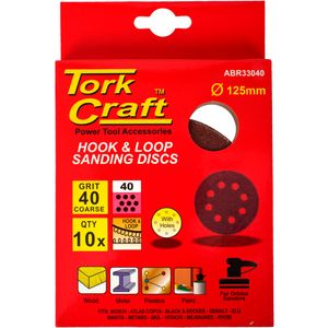 Sanding Disc 125mm 40 Grit With Holes 10/pk Hook And Loop
