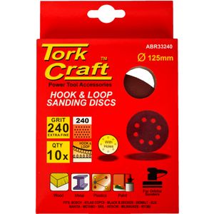 Sanding Disc 125mm 240 Grit With Holes 10/pk Hook And Loop