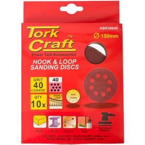Sanding Disc 150mm 40 Grit With Holes 10/pk Hook And Loop