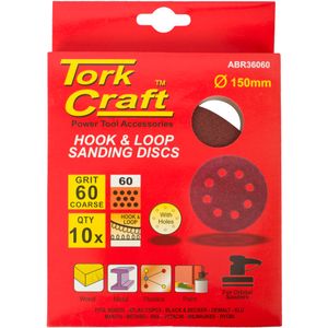 Sanding Disc 150mm 60 Grit With Holes 10/pk Hook And Loop