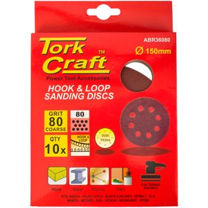 Sanding Disc 150mm 80 Grit With Holes 10/pk Hook And Loop