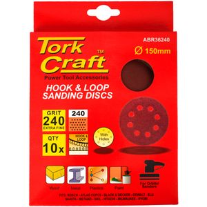 Sanding Disc 150mm 240 Grit With Holes 10/pk Hook And Loop