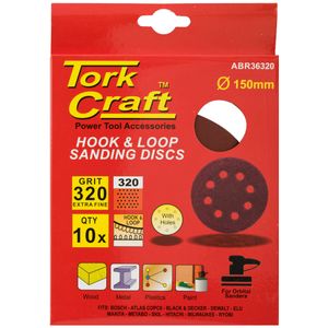 Sanding Disc 150mm 320 Grit With Holes 10/pk Hook And Loop