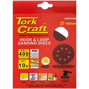 Sanding Disc 150mm 400 Grit With Holes 10/pk Hook And Loop