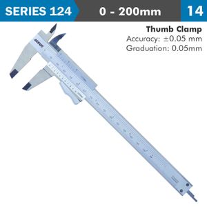 Vernier Caliper 200mm Auto Thumb Clamp 0.05mm Acc. 0.05mm Grad. S/stee