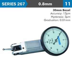 Dial Test Indicator 0.8mm 30mm Bezeld 0.013mm Acc. 0.01mm Grad