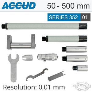 Tubular Inside Micrometer 50-500mm 0.01mm Grad. Extension Rods: 13, 25