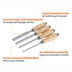 Jorgensen 4pc Wood Chisels Set Incl. 1/4'/ 1/2” / 3/4' / 1” Chisel
