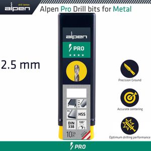 ALPEN Pro 2.5mm Hss Drill Din 338 Rn 135 With Split Point Bulk