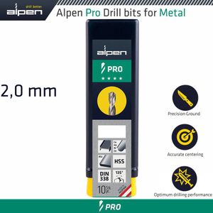 ALPEN Pro 2.0mm Hss Drill Din 338 Rn 135 With Split Point Bulk