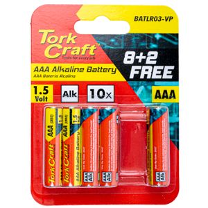 Battery Aaa 1.5v Value Pack 10 Pack 8 + 2 Free Carded Alkaline