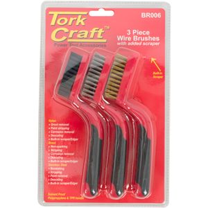 Soft Grip Wide Brush Set Brass Stainless Nylon In Blister Tcw