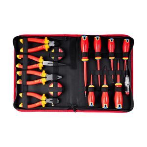 14pc Screwdriver Ph Sl & Pliers Set Electricians Insulated Vde In Case