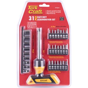 31pc Screwdriver Ratchet T-handle Bit Set