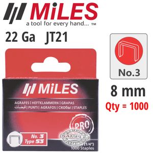 Galv Staples 22g Jt21 8mm X 1000pcs MILES No3
