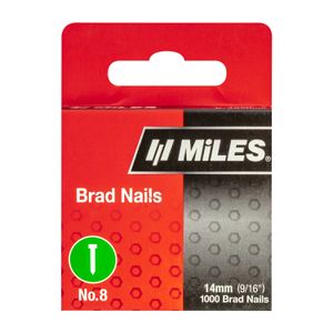 Galv Brad Nail T14 18g 14mm X 1000pcs MILES No8