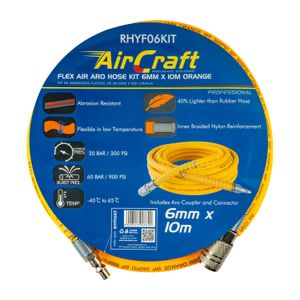 Flex Air Hose Kit 6mm X 10m Orange W/quick Coupler & Connector Yohkon