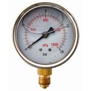 Press. Gauge 63mm Glycerine 1/4' Bot. Fit Metal Case 0-16bar 0-1600kpa