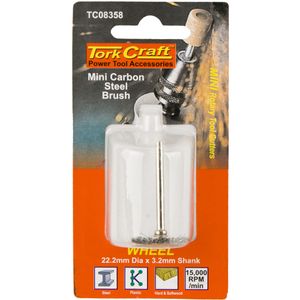 TORK CRAFT Mini Carbon Steel Brush Wheel 22.2mm with 3.2mm Shank