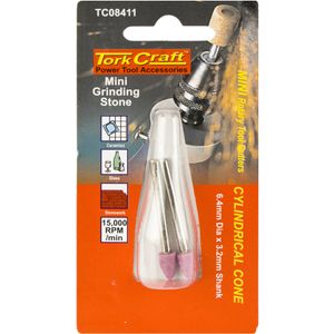 TORK CRAFT Mini Grinding Stone 6.4mm Cylindrical Cone 3.2mm Shank 2 Piece