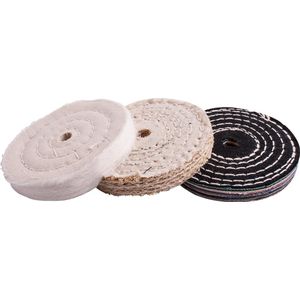 Buffing Wheel Kit 3pcs 100mm White & Denim Stiched & Sisal Polishing