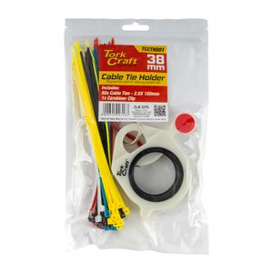 TORK CRAFT  TCCTH001 Cable Tie Holder 38mm & Carabiner Clip Lumin Material With 50pc Assorted Cable Ties 2.5 x 150mm