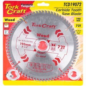 Blade Tct 190 X 72t 30/25.4/20/16mm General Purpose Cross Cut Smooth